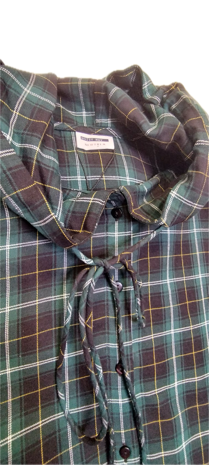 Green Plaid Tie-Neck Shirt