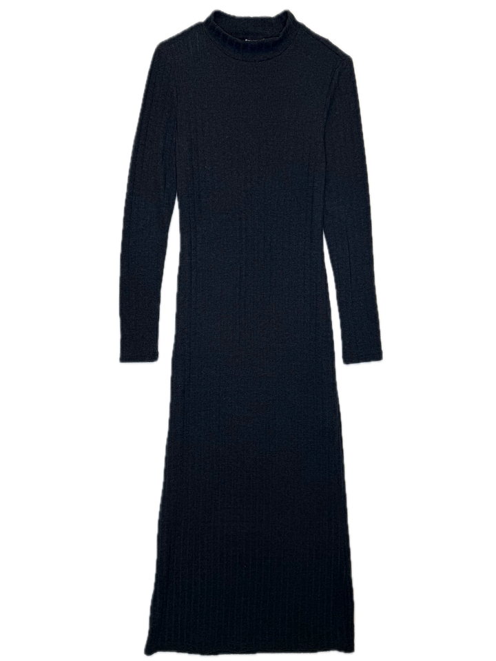 Navy Ribbed Mock Neck Dress