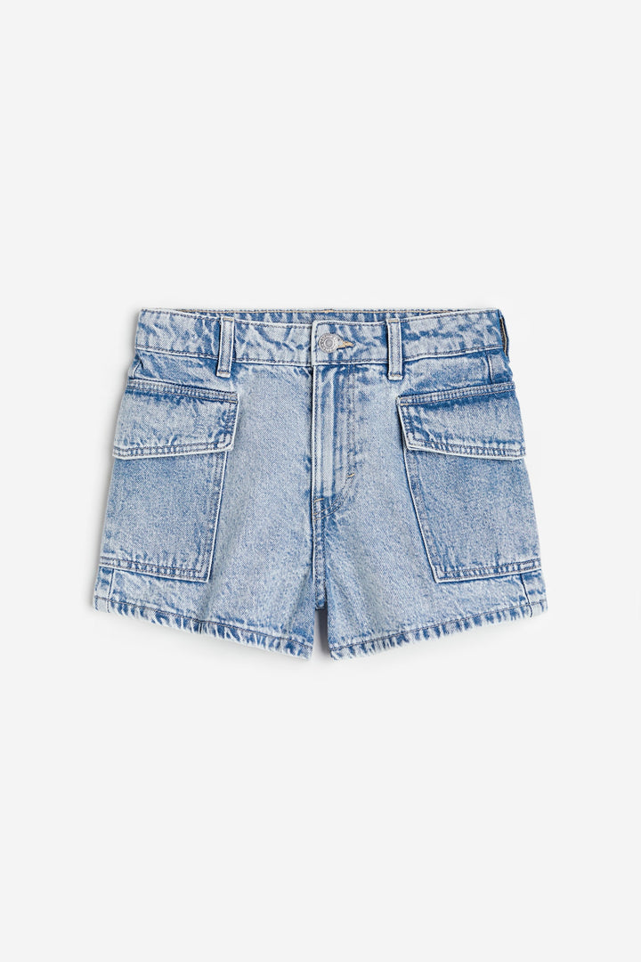 Relaxed High Denim Shorts, Blue