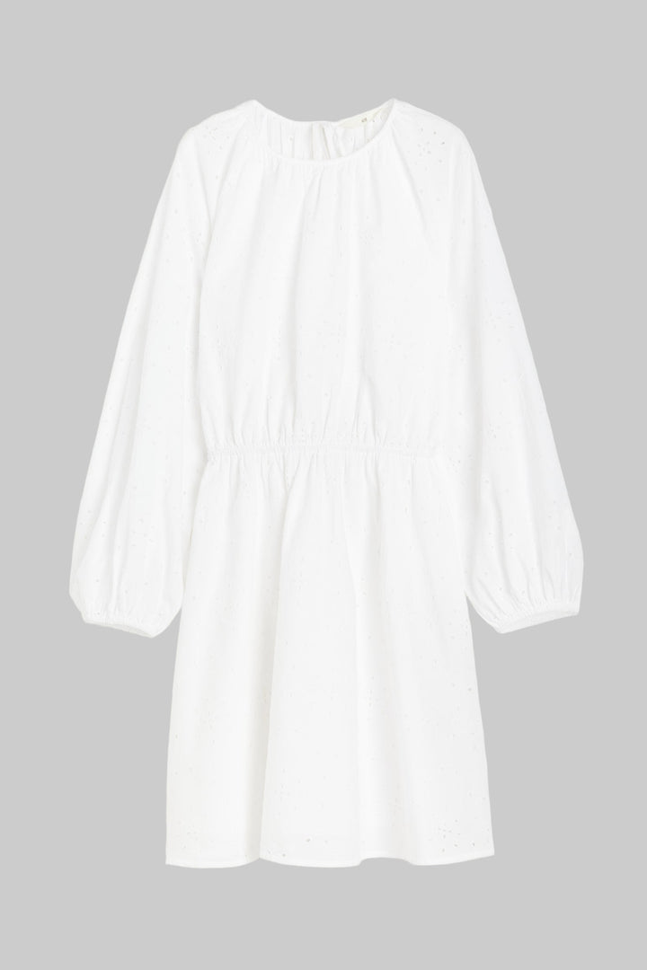 Smocked Cotton Dress, White