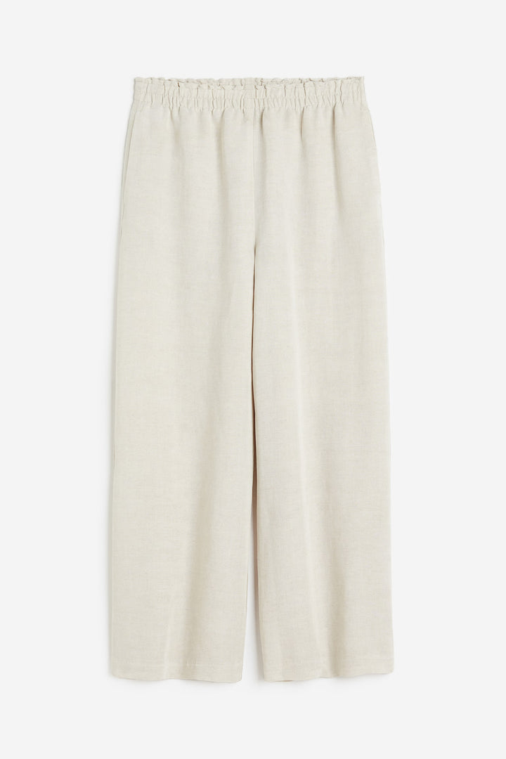 Cropped Linen-Blend Trousers, Light Beige