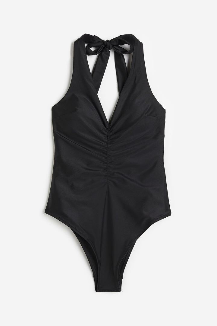 Shaping High-Leg One-Piece Swimsuit, Black