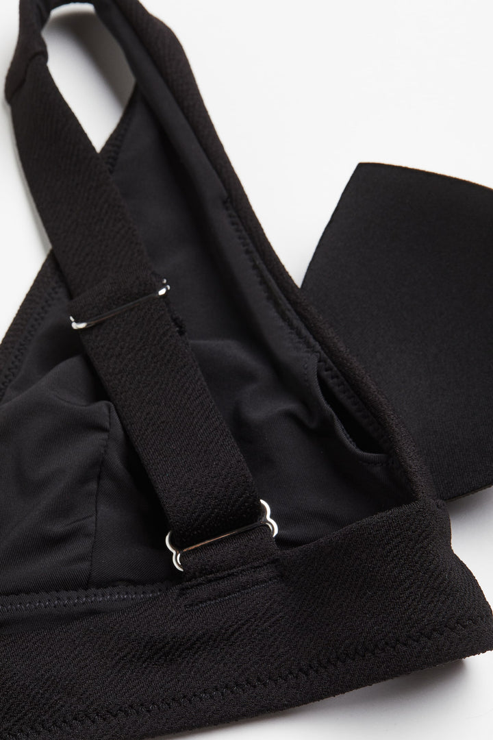 Ribbed Padded Bikini Top, Black