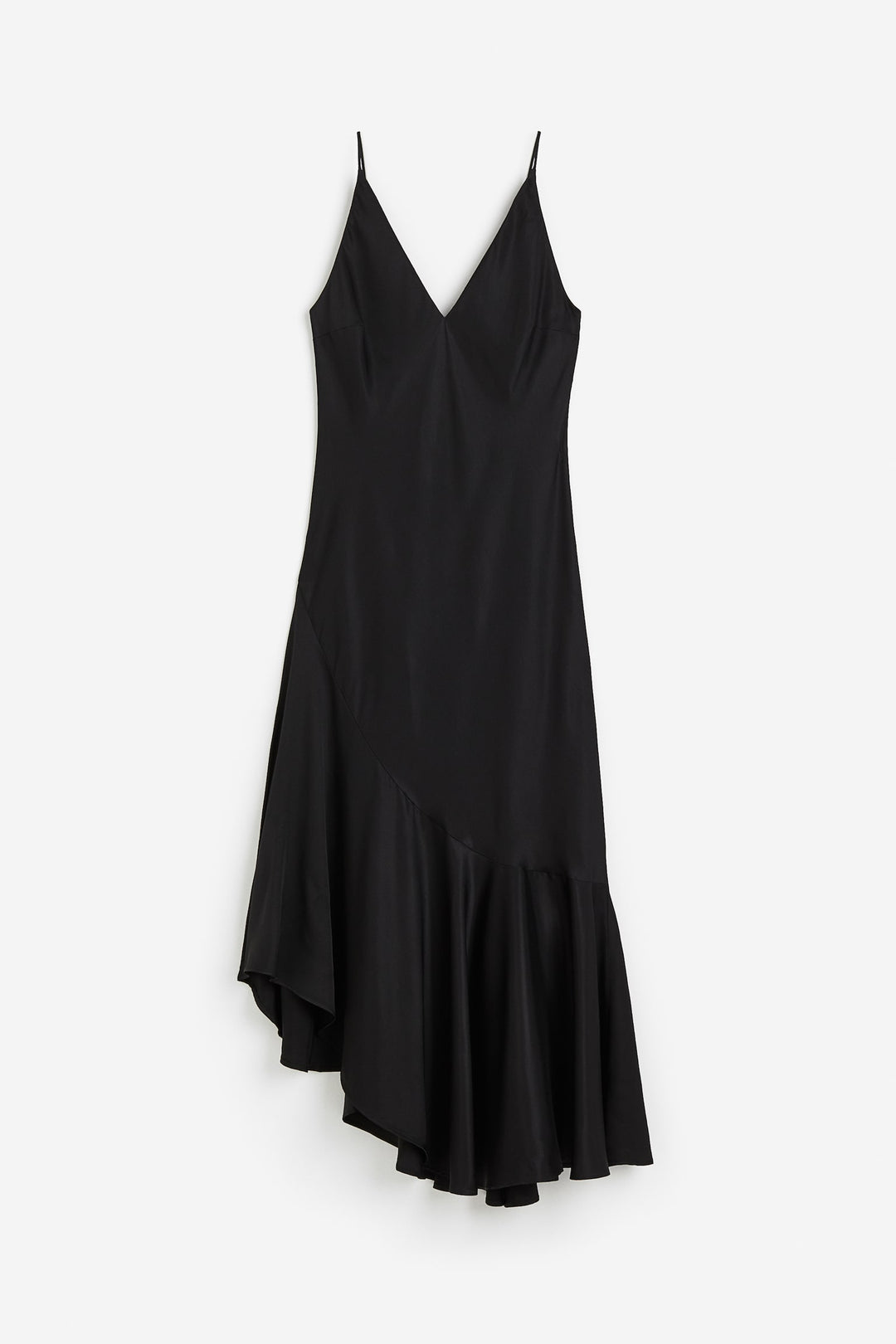 Draped Satin Slip Dress, Black