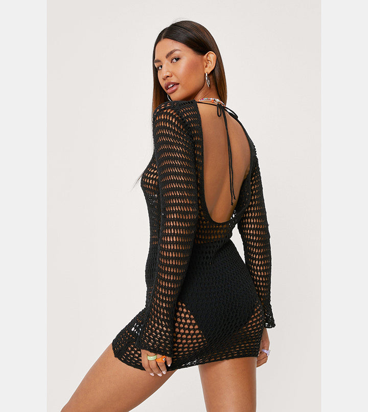 Crochet Low Back Mini Beach Dress
