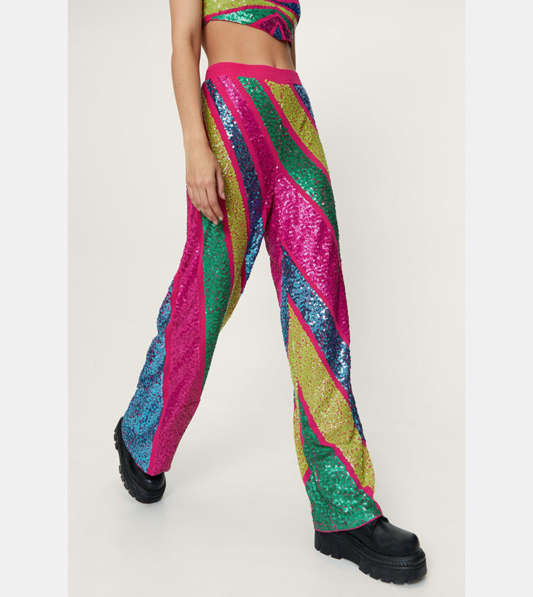 Sequin Colorblock Wide Leg Pants
