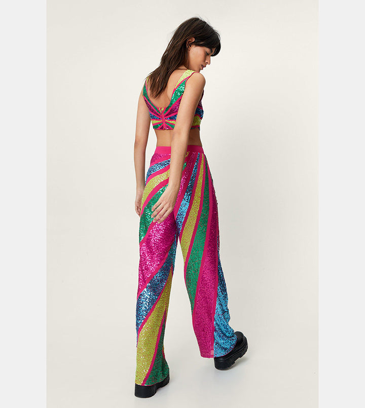 Sequin Colorblock Wide Leg Pants