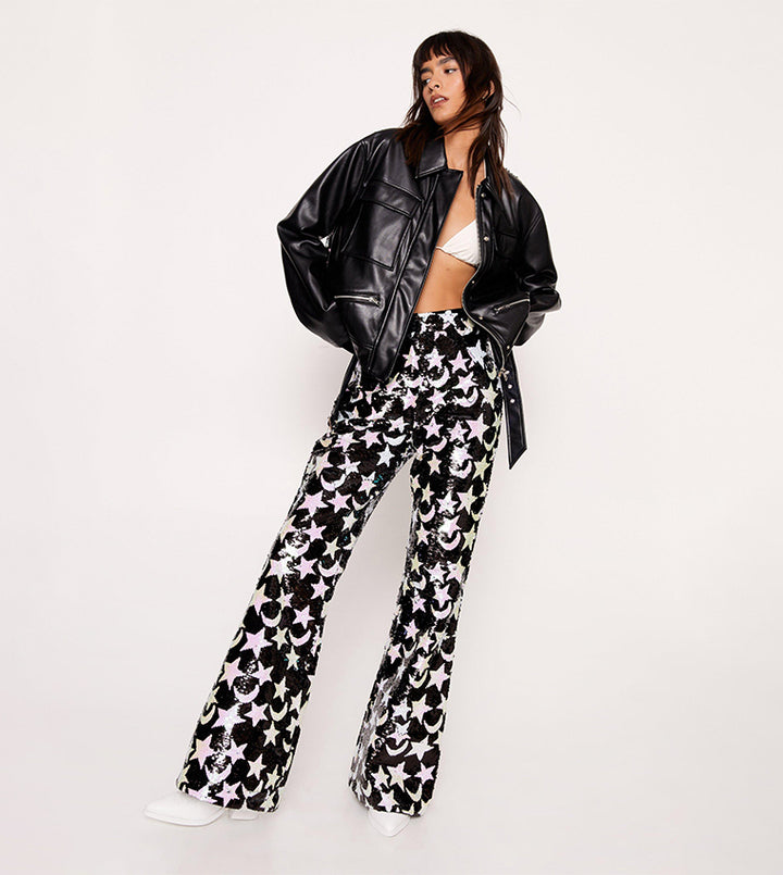 Star and Moon Sequin Pants