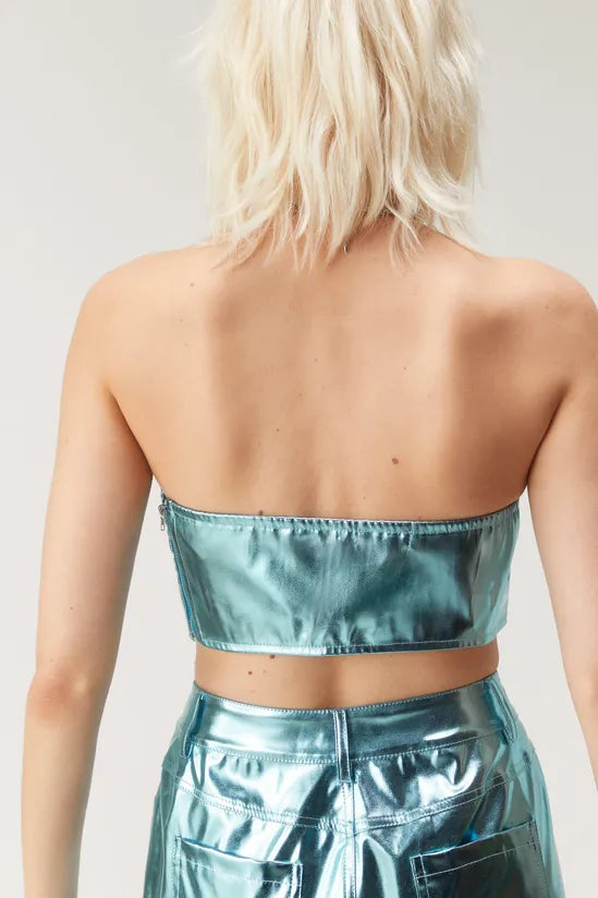 Metallic Faux Leather Bandeau Top