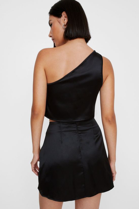 Satin Button Detail Split Mini Skirt