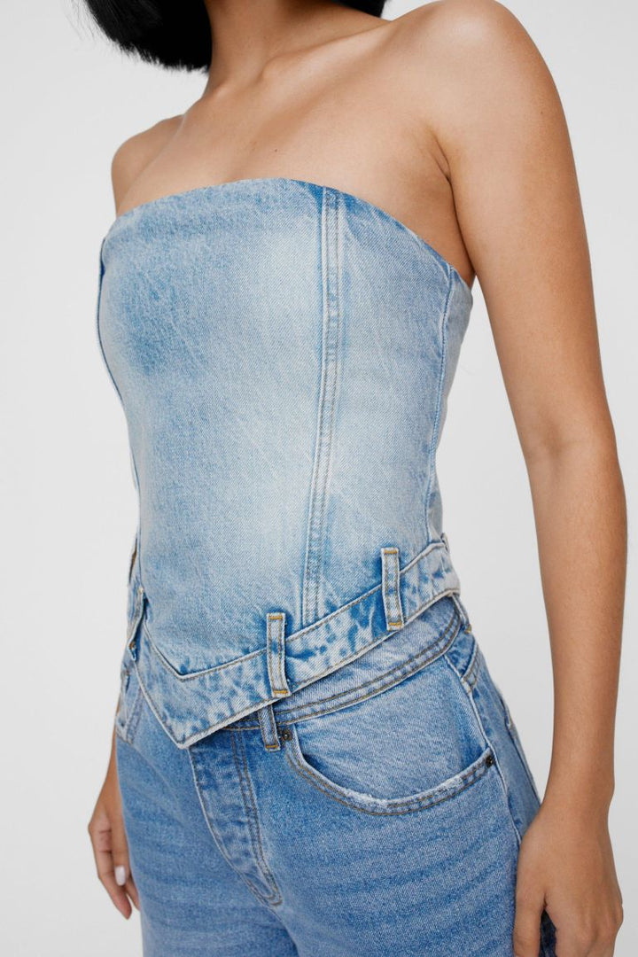 Denim Pointed Hem Bandeau Top