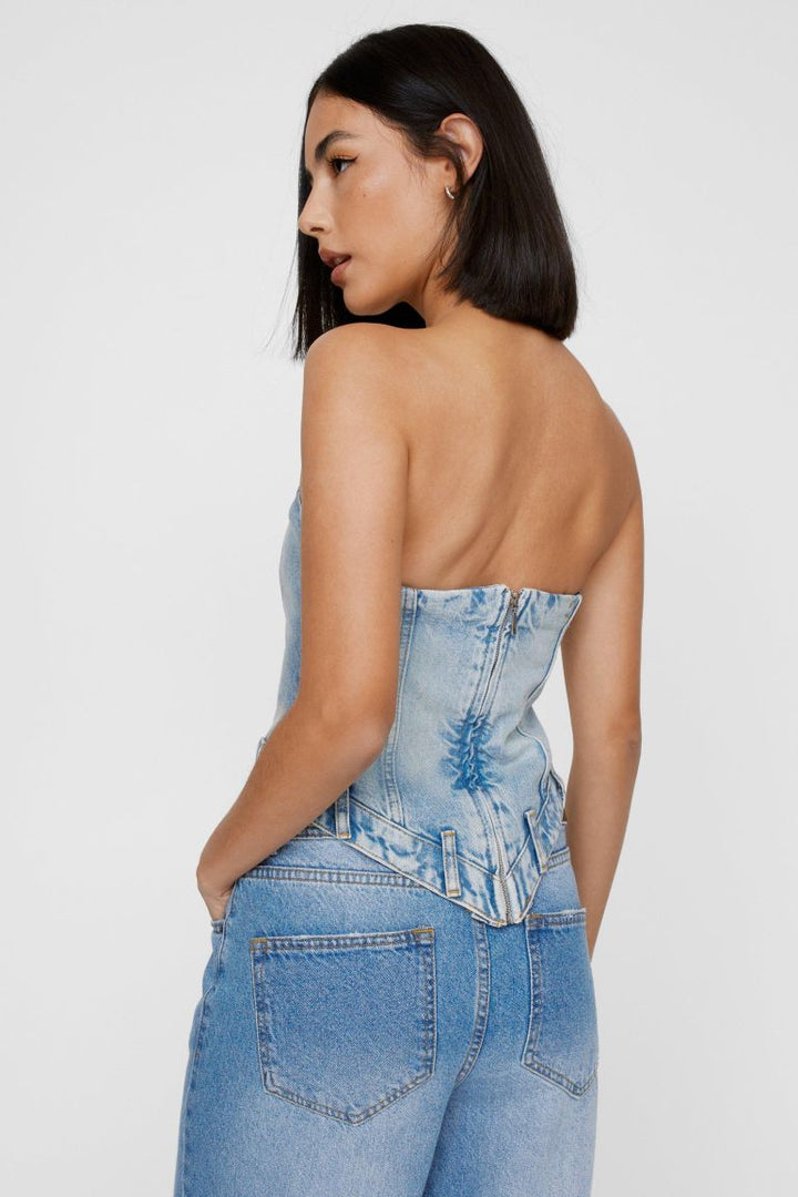 Denim Pointed Hem Bandeau Top