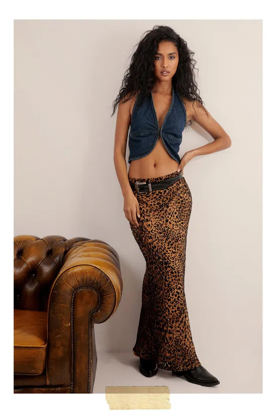 Leopard Devore Maxi Skirt