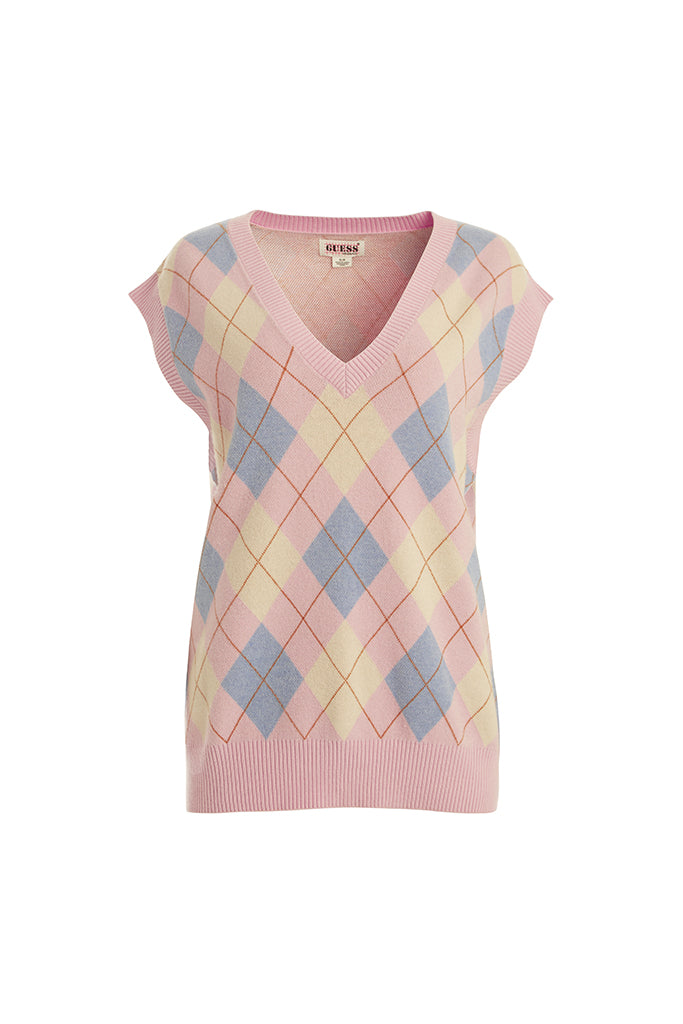 Pink Checkered Knit Vest