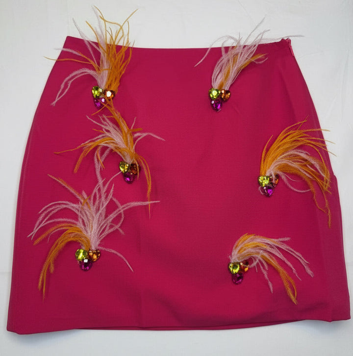 Premium Feather Embellished Tailored Mini Skirt