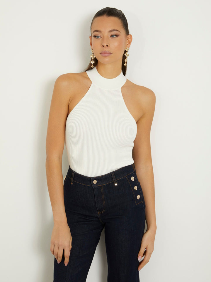 White Rib Sweater Top