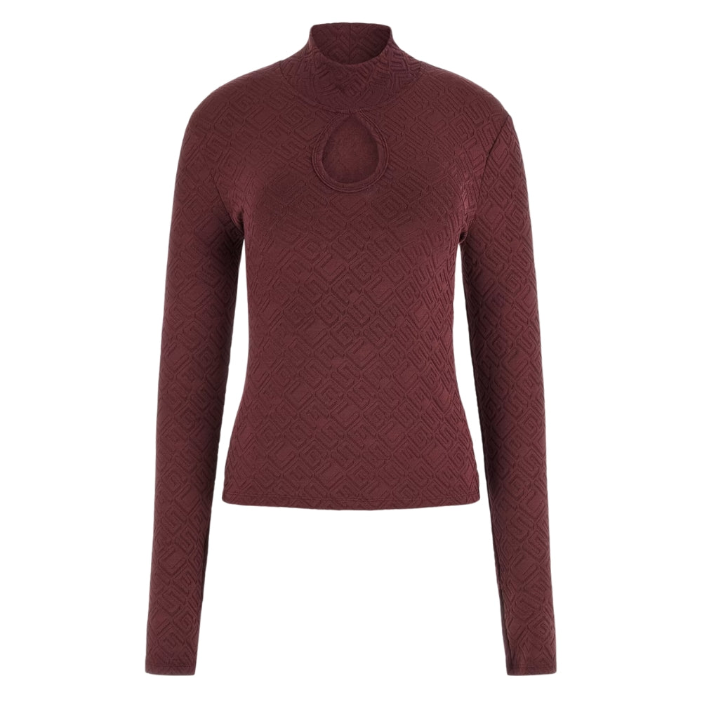 Burgundijas krāsas adīts tops ar logotipu