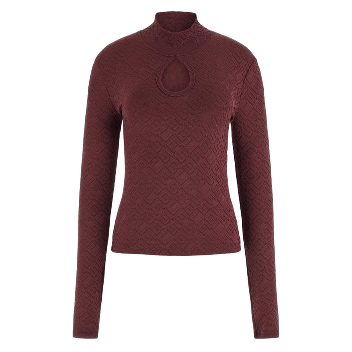 Burgundijas krāsas adīts tops ar logotipu