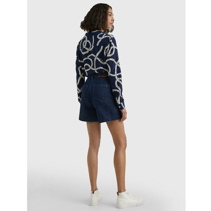 Tommy Hilfiger High-Rise Flared Denim Shorts with Braided Belt