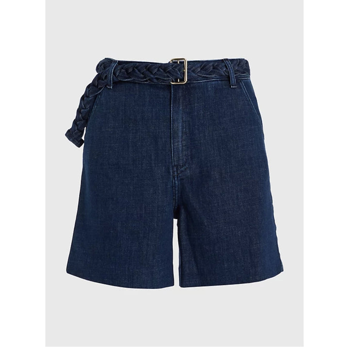 Tommy Hilfiger High-Rise Flared Denim Shorts with Braided Belt