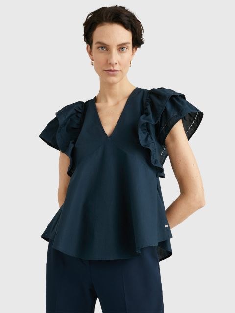 Tommy Hilfiger Ruffled Sateen Regular Fit Blouse