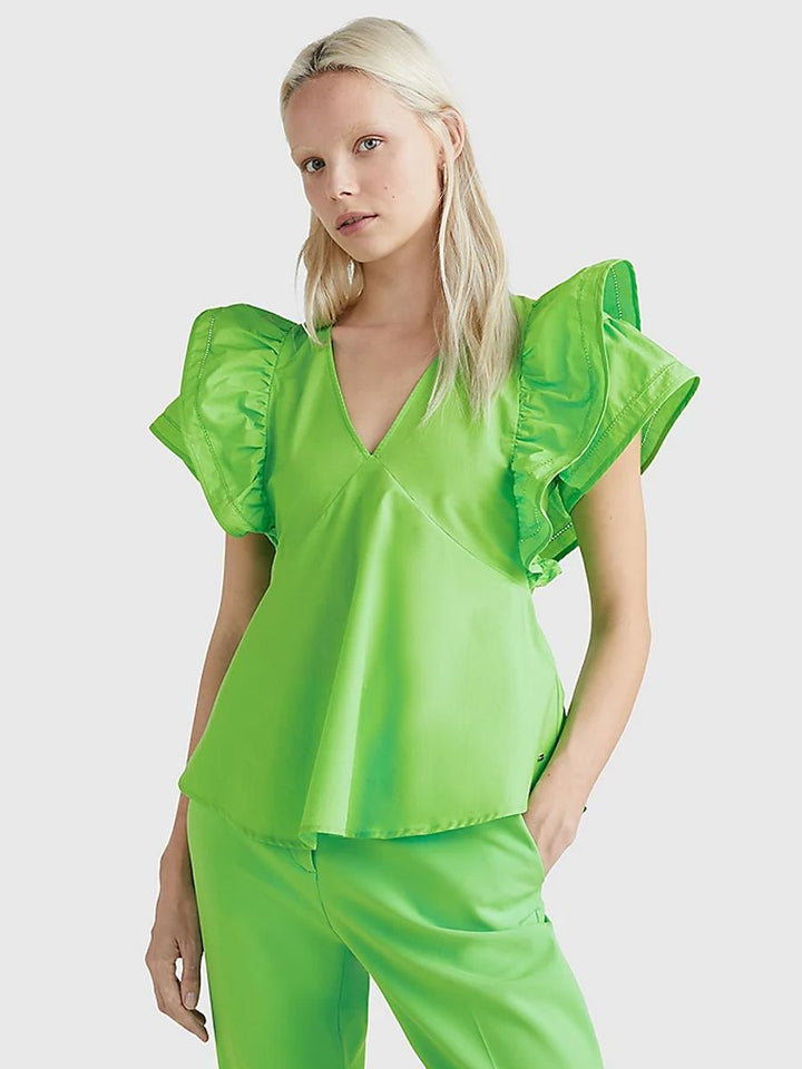 Tommy Hilfiger Ruffled Sateen Regular Fit Blouse