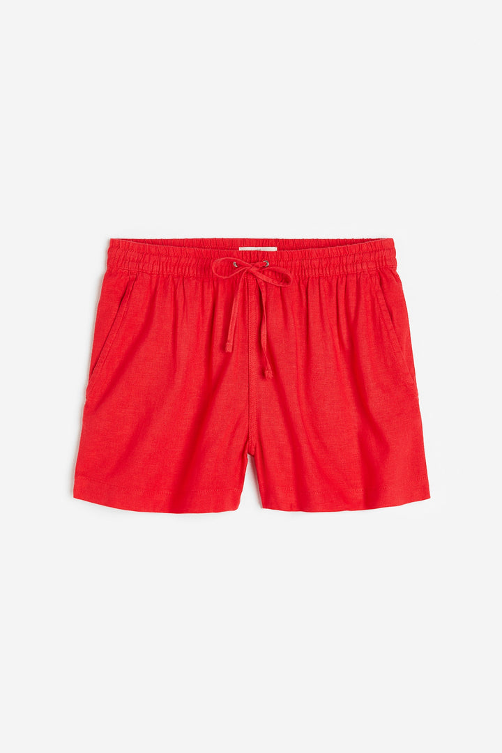 Linen-Blend Drawstring Shorts, Red