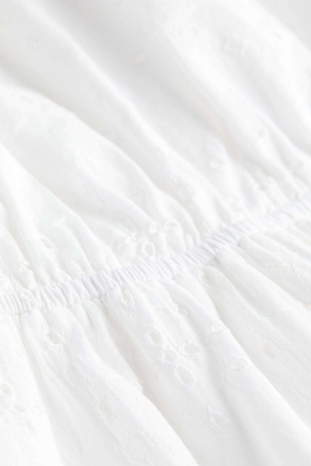 Smocked Cotton Dress, White