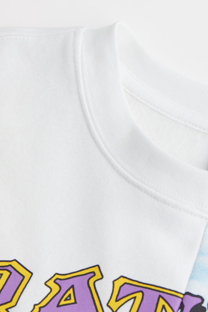 Apdrukāts džemperis, balts/zils