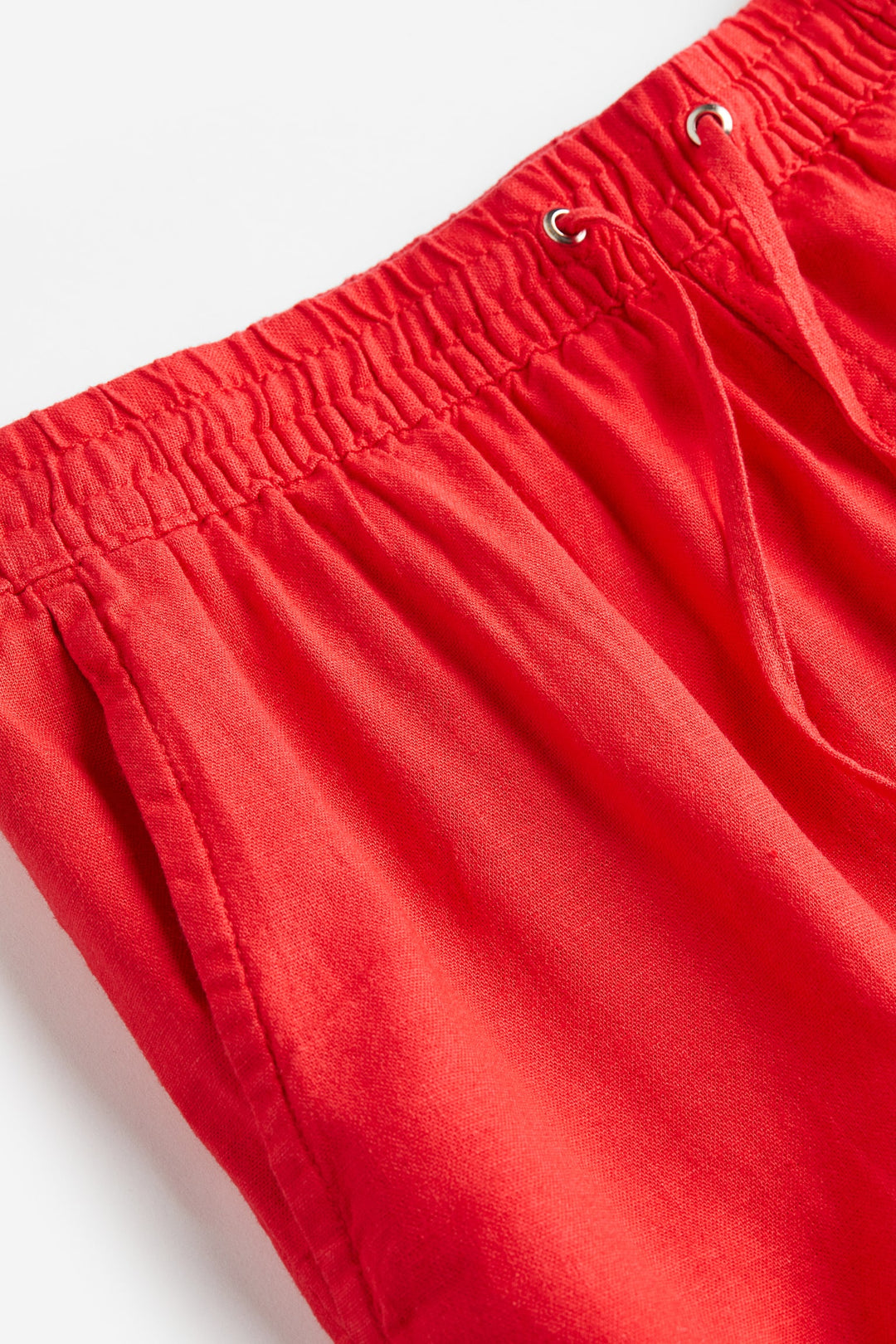 Linen-Blend Drawstring Shorts, Red