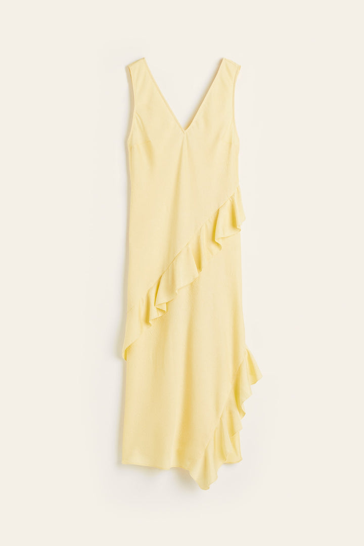 Pleated Satin Party Dress, Yellow