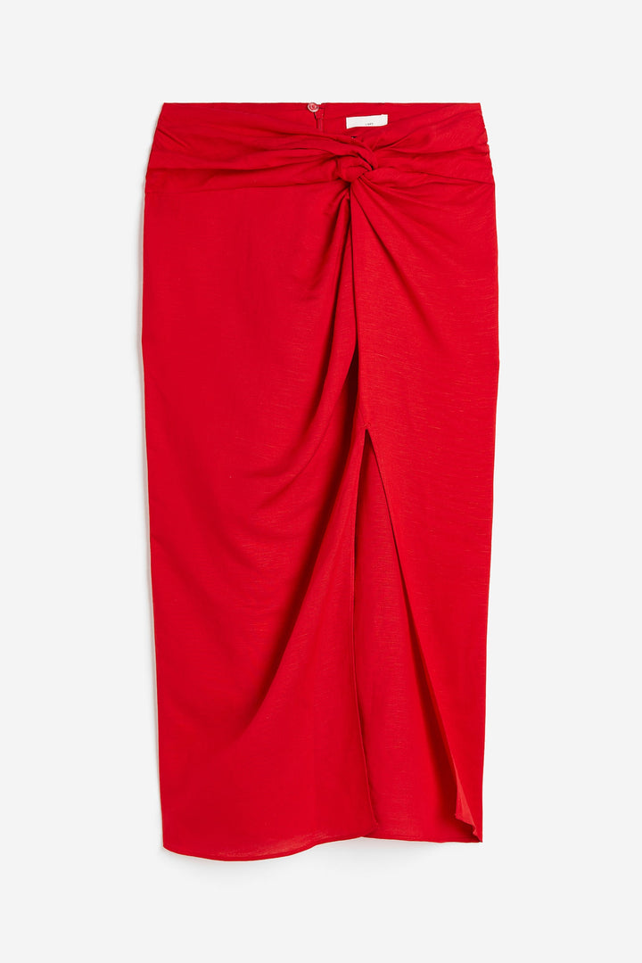 Satin A-Line Midi Skirt, Red