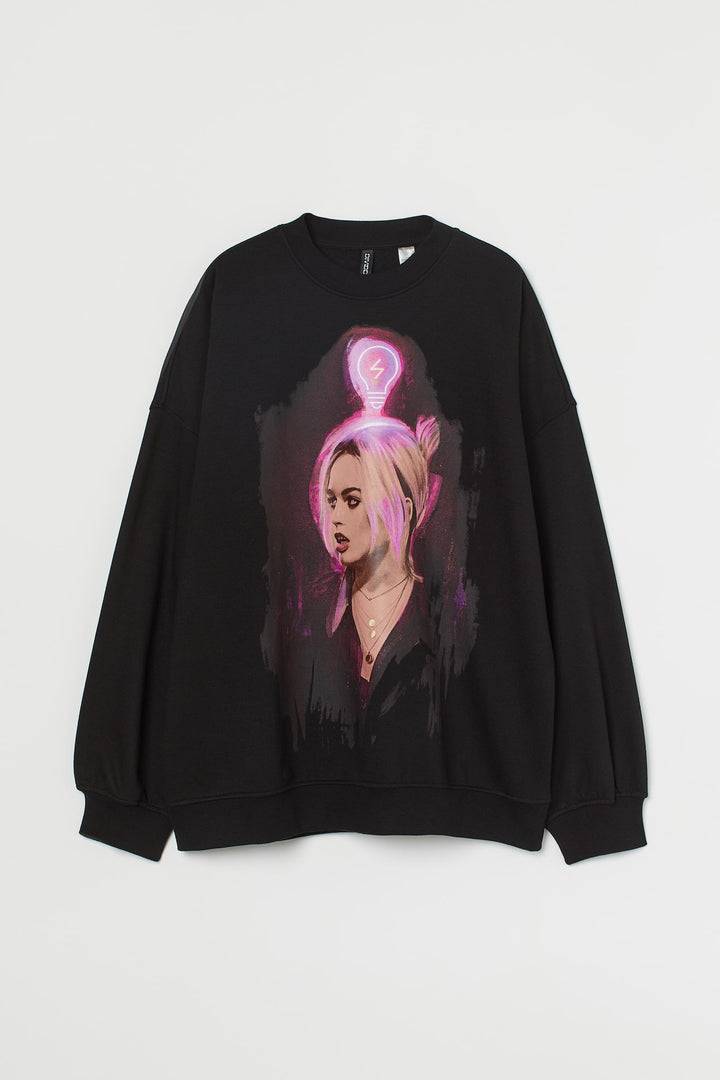 Oversized Printed Sweatshirt, Black