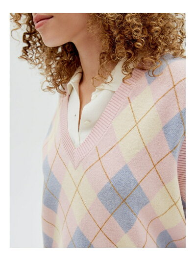 Pink Checkered Knit Vest