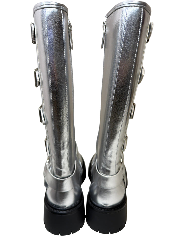 Silver Faux Leather Heels