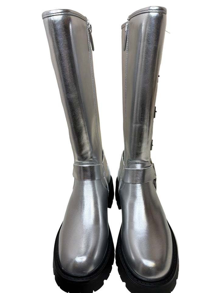 Silver Faux Leather Heels